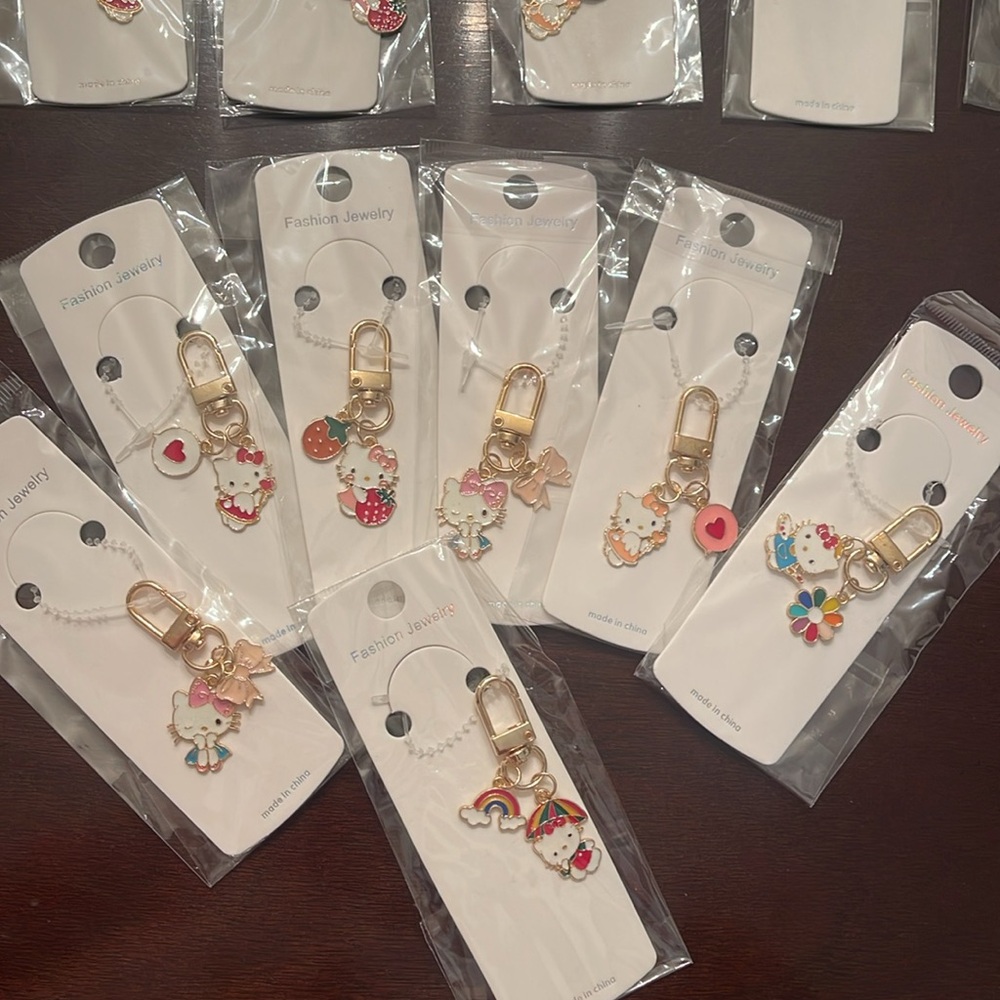 Cute Hello Kitty zipper pull Keychain with Charm choose one nwt gold tone